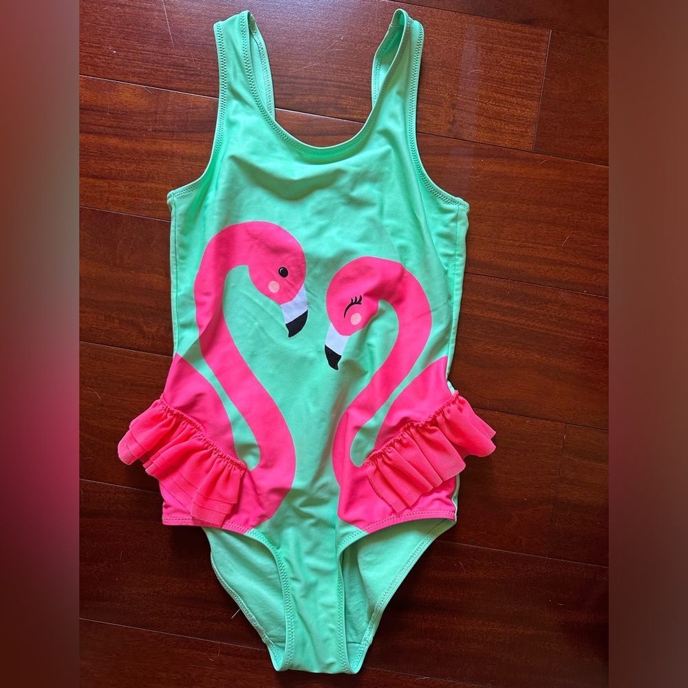 Cute Flamingo swim suit for girl 8-10 years old.